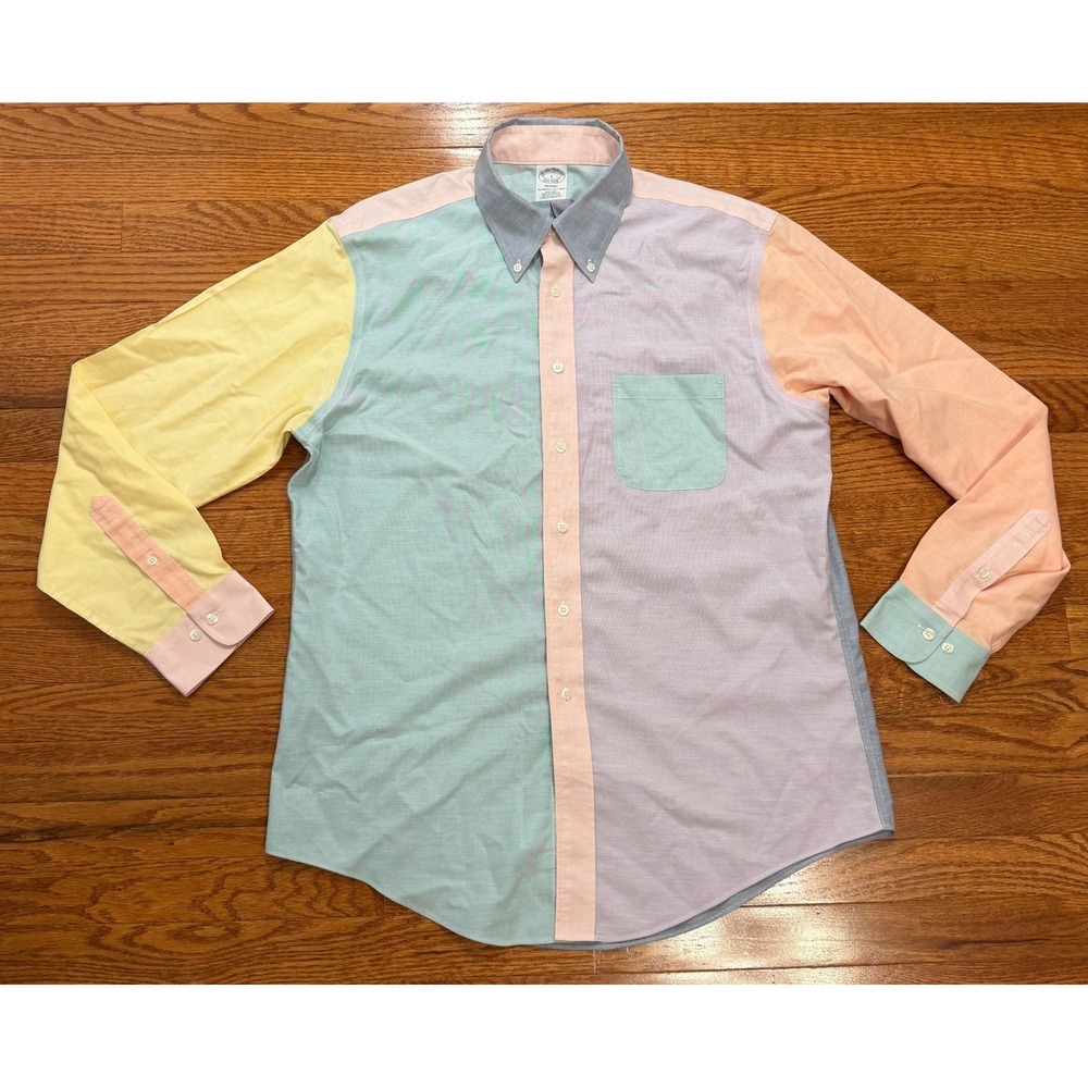 Brooks Brothers Oxford Button Down Shirt Mens Large Colorblock OCBD Preppy
